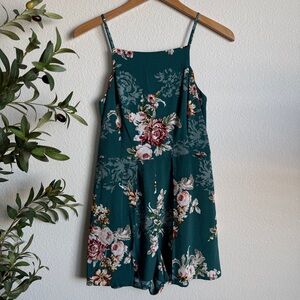 Xhilaration Teal Floral Smocked Skort Romper Adjustable Straps Womens Size Small
